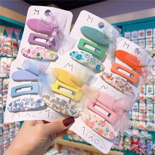 3 Pcs Sweet Girl Princess Fashion Fabric Floral BB Clip Headdress Korean Childrens Beautiful Yarn Bow Hairpin Hair Accessories