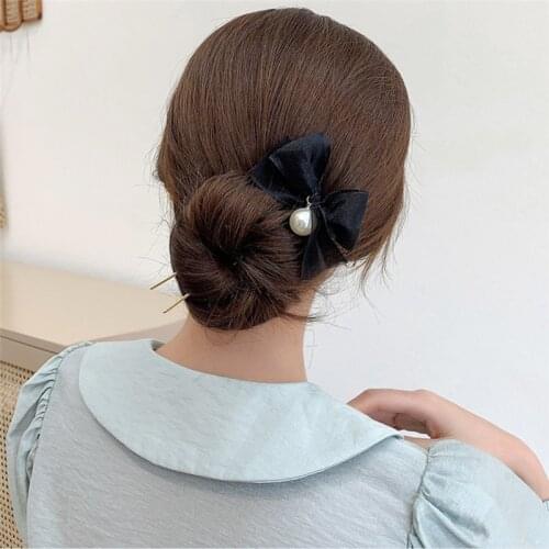 Women U Shaped Bowknot Pearl Hairpins Metal Barrette Clip Bridal Hair Jewelry Accessories Wedding Hairstyle Design Tools Gifts