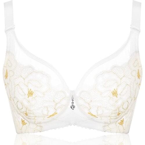 Women Non-padded Bra Full Coverage Underwire Lace Floral Embroidery Ultra-thin Bra Lingerie for Woman 34 36 38 40 42 B C D E