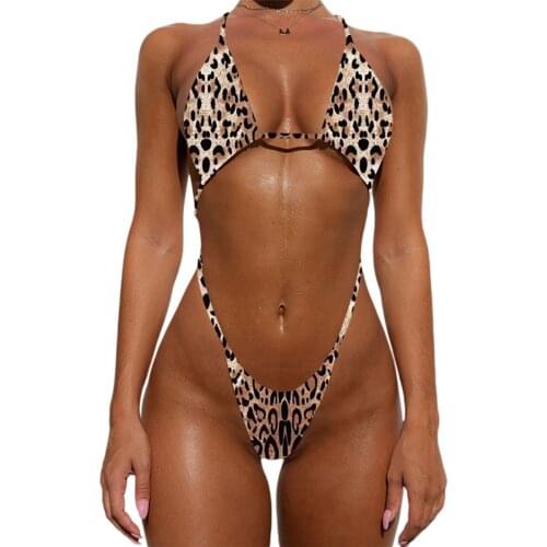 AA Women’s Sexy One-piece Bikini Fashion Glitter Solid Color Leopard Backless Bandage Swimsuit