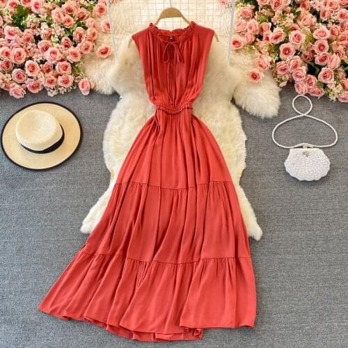 Summer Vintage Blue/Yellow/Black Beach Long Dress Women Ruffle V-Neck Sleeveless Sexy High Waist A-Line Big Swing Maxi Vestidos