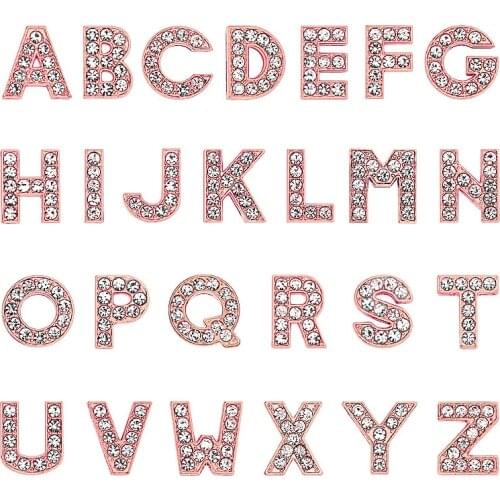 10 piece Internal Rose Gold Dia 8mm slide Charm Colorful English letters DIY Accessories fit 8mm wide belt pet collar