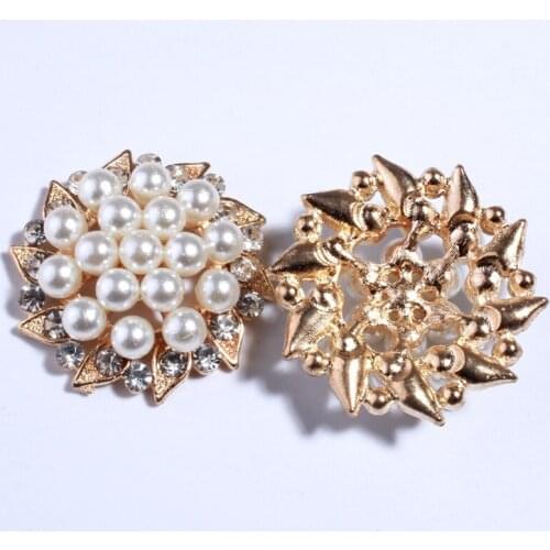 5PCS 30MM Vintage High Quality Round Sparking Ivory Pearl Buttons For Hair Flowers Centers Rhinestone Button For Wedding