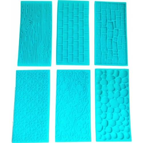 6pcs/set Silicone Impression Mat Fondant Cake Mold Sugarcraft Chocolate Decorating Baking Mould Flower Tree Bark Brick Wall
