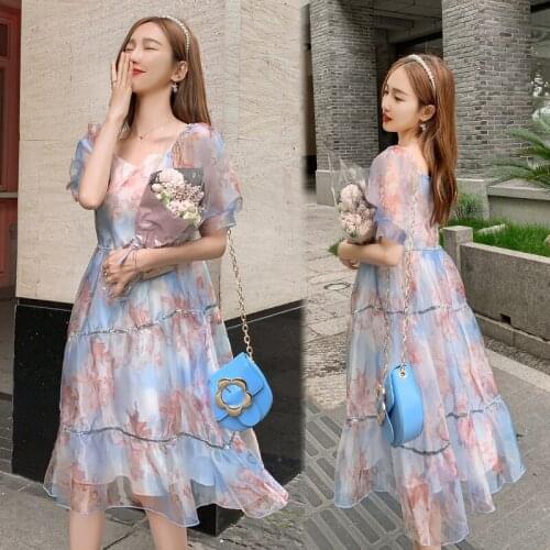 6131# Maternity Clothes Summer Printing Short Sleeve Easy Matching Loose Stylish Dress for Pregnant Women Mom Dress