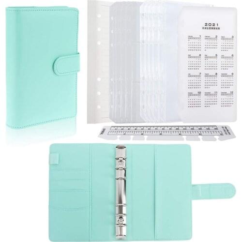 A6 PU Leather Notebook Binder Sets with 6-Round Ring Binder Cover, A6 Bookmark Ruler and Calendar Board