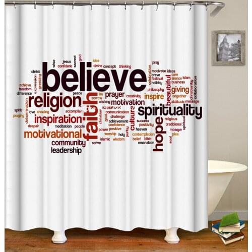 Alphabetic Candle Black and White Printed Shower Curtain Waterproof and Mildew Proof with Hook Washable Home Bathroom Decor