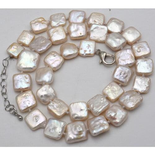 Free shipping hot sale 10mm NATURE white square coin freshwater pearl necklace 16.5-17inch