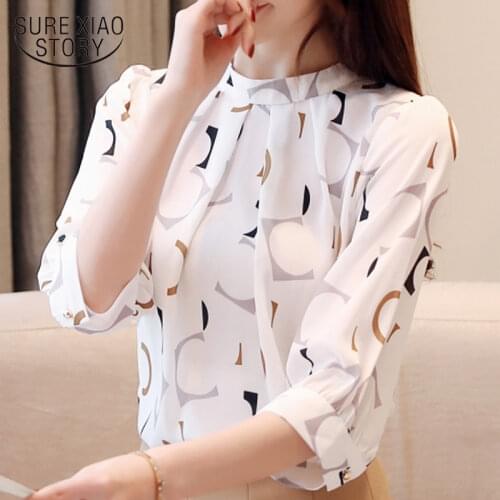 Blusas mujer de moda 2021 print chiffon blouse women shirts white blouse office ladies tops womens tops and blouses 2480 50