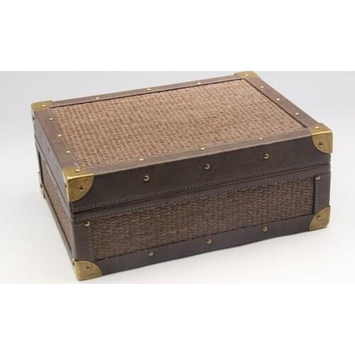 Cohiba Coffee Hopsack Leather Lacing Cedar Wood Cigar Humidor With Hygrometer Humidifier For COHIBA High Grade