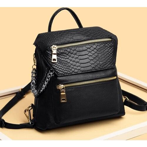 Designer Backpack Genuine Leather Women Shoulder Bag For Girl Multifunction Snake Crossbody With Chain Mochila Mujer Fashion New