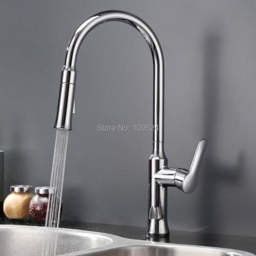 Chrome clour pull out kitchen spray faucet mixer tap New Single hole