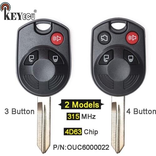 KEYECU 315MHz 4D63 Chip FCC: OUCD6000022 2+1 3+1 3/4 Button Remote Car Key Fob for Ford Edge Escape Focus Fusion Flex