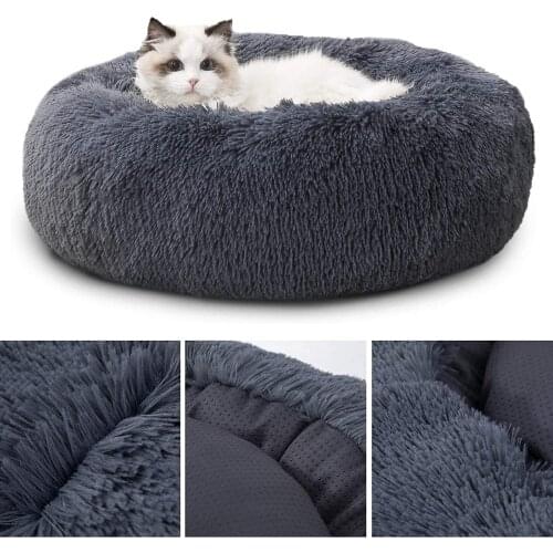Round Cat Bed Dogs Bed House Kennel Pet Mats Soft Long Plush Mat Pet Warm Basket Cushion Cats House Sofa Machine Wash Kennel