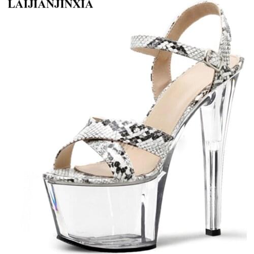 LAIJIANJINXIA New Women Summer Platform Sandals Stiletto Party Female Dress Wedding Shoes Sexy 17 Cm High Heels Pole Dance Shoes