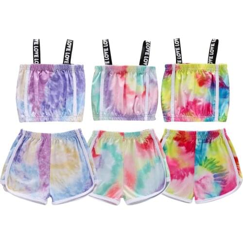 Infant Kids Baby Toddler Girls Summer Colorful Outfits Sleeveless Spaghetti Straps Tank Tops + Short Pant Tie Dye Sets 2Pcs 1-6Y