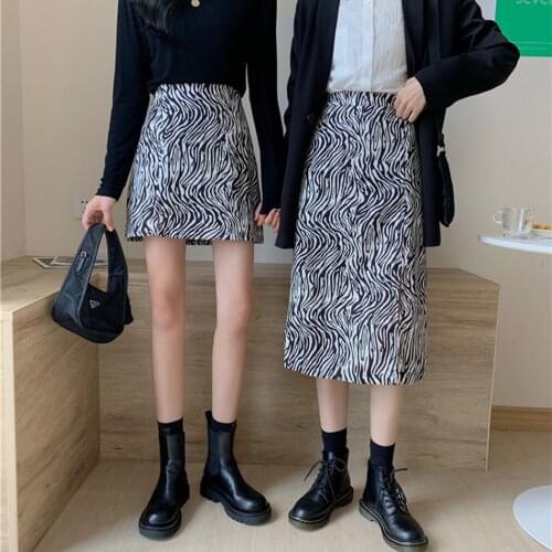 Summer Women High Waist Split Mini A-Line Skirt 2021 New Ladies Fashion Zebra-Stripe Print Skirts Female Casual Streetwear