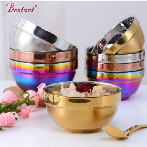 Eco Friendly Stainless Steel Bowl Children Adult Rice Soup Double Hot Insulation Container Bowl Kitchen Tableware
