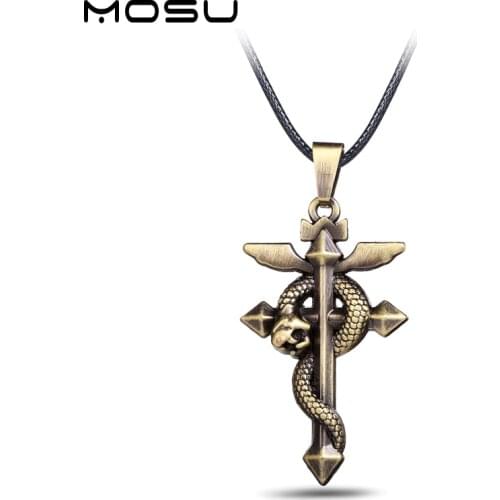 MOSU 12/pcs/lot Hot Anime Fullmetal Alchemist Metal Necklace Cross Snake Pendant Cosplay Accessories Jewelry can Drop-shipping