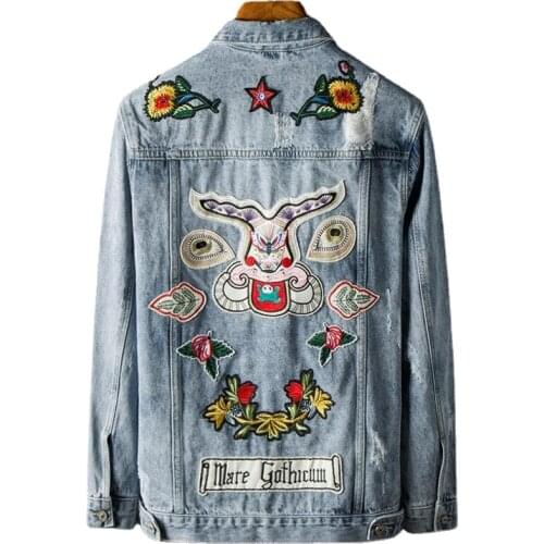 High Quality Men Blue Denim Jackets And Coats Embroidery Holes Jeans Jackets New Fashion Men Cotton Casual Jackets Size 3XL