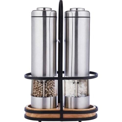 2 Pcs Salt and Pepper Mill Set,Electric Pepper Mills with Stand,Ceramic Grinders with Adjustable Coarseness