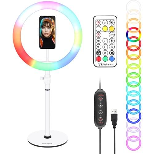 Neewer 10-inch Selfie RGB Ring Light with Remote Control,Desktop Stand Light for Live Streaming/Makeup/YouTube Video/Zoom/Gaming