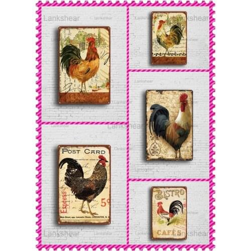 New Metal Tin Painting American Country Cock Tinplate Decorative Painting Creative Iron Drawing Board Decorative Metal Poster