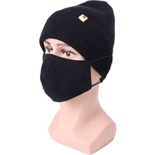 2021 new men Autumn And Winter pompon hat and mask suit windproof outdoor warm knitted hat face protection suit cap