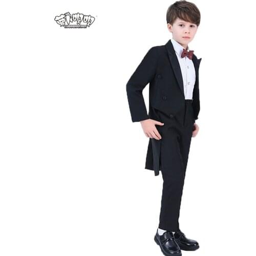 Boys Formal Dress Tuxedo Piano Performance costume enfant garcon mariage Wedding Party Suits Blazer + Shirt + Pant + Tie 4Pcs