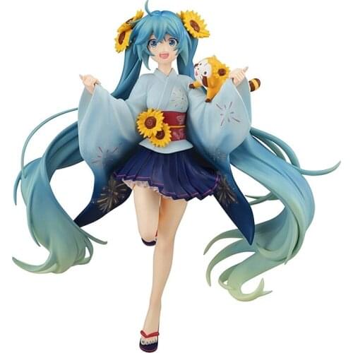 In Stock FURYU Original Hatsune Miku Anime Figure 17Cm PVC Yukata Rascal Raccoon 2020 Summer Miku Model Toy for Girls Gift