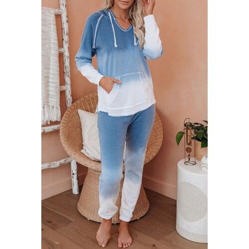 Autumn winter pijama women Hooded clothes Loose Casual Gradient printing Long sleeve pajamas knitting trousers Casual Wear sets