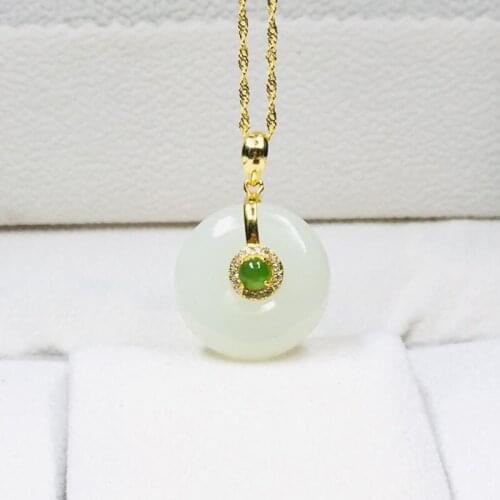 Fine Natural Hetian Jade Peace Buckle Shape Pendant 925 Silver Necklace Lucky Amulet Lovers Jewelry for Men Women