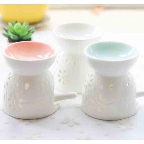 Hollow Floral Aroma Lamp Home Decor Hotel Night SPA Ceramic Incense Stove Essential Oil Burner Candle Heater