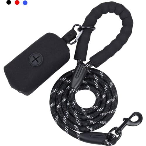 Durable Dog Leash with Poop Bag Dispenser Strong Reflective Pet Rope Walking Training Round Leash Belt For Dogs Cats Pet Ropes