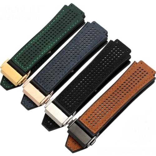 High quality 25*19mm Leather Rubber strap Replace For HUBLOT Fusion series watch accessories waterproof bracelet watch band tool