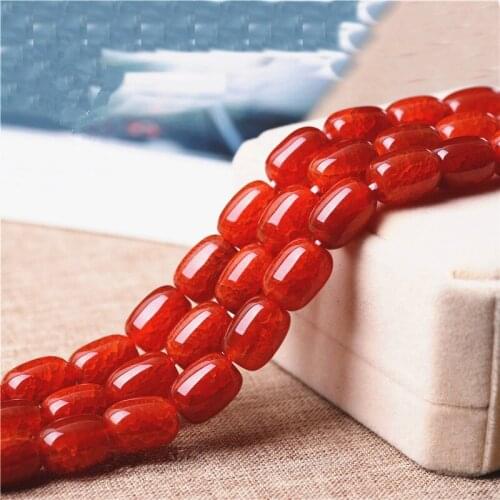 RONGQING Natural Red Bucket Beads Strend Dragon Veins Loose Beads DIY Jewelry Making Necklace Bracelet Accessories