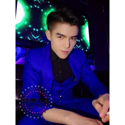 S-5xl ! 2020 Mens Fashion New Slim Gd Nightclub Male Dj Sapphire Blue Suit Three Suits Singer Costumes Clothing Formal Dress