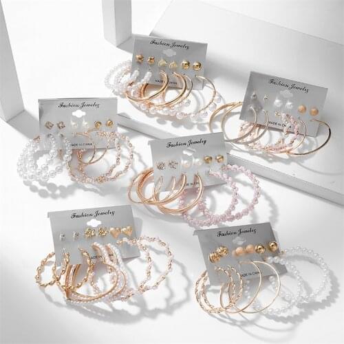 Gold Pearl Drop Earrings Set Pearl Heart Women Wedding Elegant Dangle Bohemian Jewelry 2021 Trendy Pearl Metal Earring