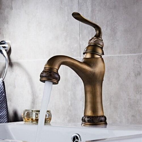 Basin Sink Faucet Antique Brass Water Mixer Water Tap Luxury Jade Wash Basin Mixer Taps Bathroom