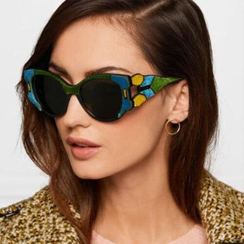 Color Block Cat Eye Sunglasses Women Colorful Frame Vintage Retro Sun Glasses Luxury Brand New Designer Lunettes Femme