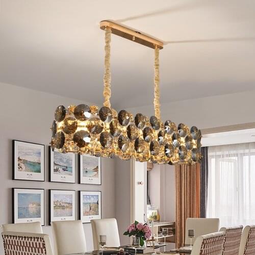 Modern smoke gray crystal chandelier in the living room luxury light fixtures in the bedroom round chain crystal indoor lighting