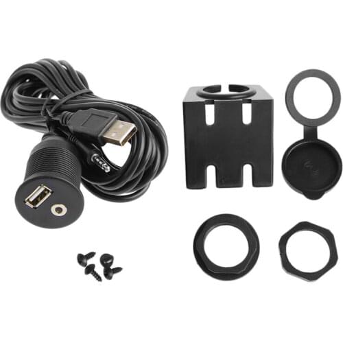 1m/2m Car Dash Board Mount 3.5mm USB 2.0 AUX Socket Extension Lead Panel Cable