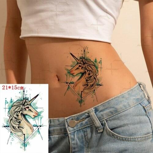 Waterproof Temporary Tattoo Sticker Geometry Unicorn Horse Flash Tattos Angel Paper Crane Rose Body Art Arm Fake Tatoo Women Men