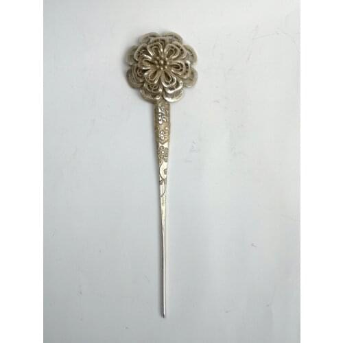 YIZHU CULTUER ART Collection Old Chinese Tibet Silver Hand-made Flower Hairpin Hair Decoration Wonderful Gift
