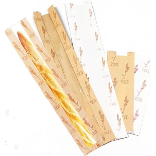 Western Kraft Paper french bread Bag Long Hand Torn Bread Bag Window-Open Bakery Package Material 20pcs/Set