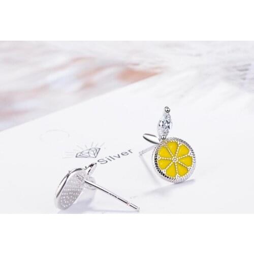 Sole Memory Cool Summer Mini Fruit Orange Lemon Crystal Art Original Sweet 925 Sterling Silver Female Stud Earrings SEA510