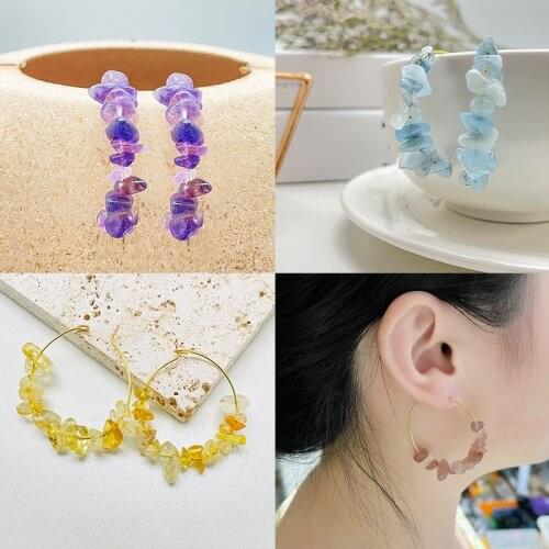 Real Amethyst Crystal Hoop Earring for Women Gold color Big Round C-Shape Stud Earrings Bohemian Nature Stone Earrings Jewelry