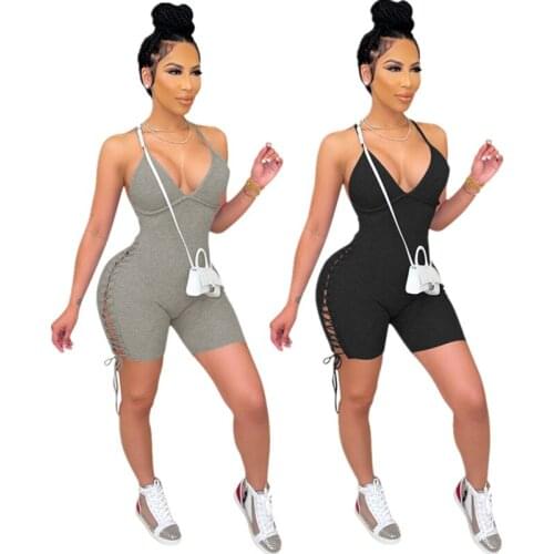 Womens Summer Sexy Open Back Elastic Strap One-piece Casual Pants Bodysuit Romper Body Mujer Mode Femme