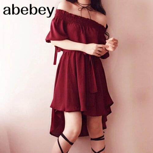 Summer Casual Chiffon Off Shoulder Bandage Dress Women 2020 Sexy Asymmetrical Ruffle Dresses Vestidos De Festa 22291