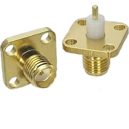 10Pcs Connector SMA Female jack 4-Holes Flange Solder PTFE Panel Mount RF Adapter Coaxial High Quanlity